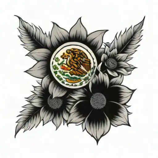 Mexican Flag And Sunflower