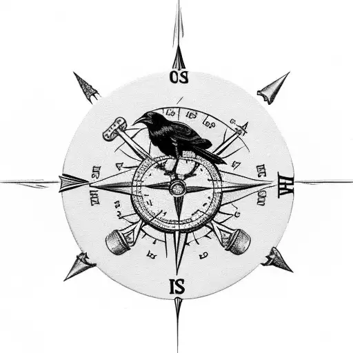 A Raven Perched On A Nordic Compass With Sport Equipment Surrounding It