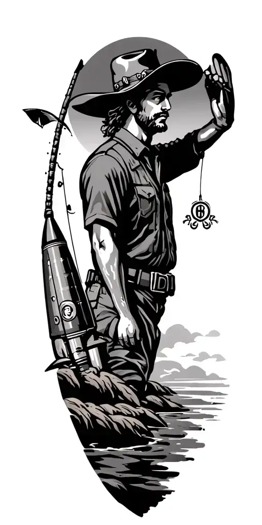 Gemini Symbol With Country Cowboy Fishing And A Army Missile