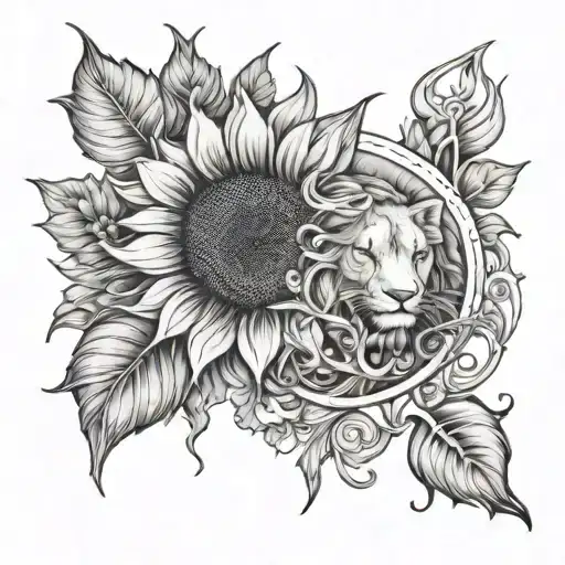 Leo And Pisces Zodiac Sign With Sunflower Growing