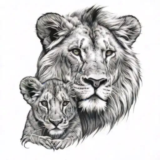 Lion And Cub Face To Face