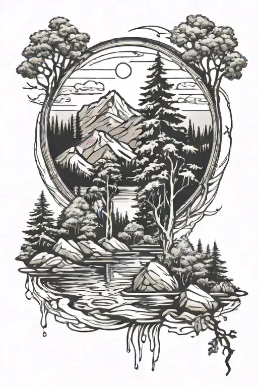 Mountain Trees Water Reflection Round