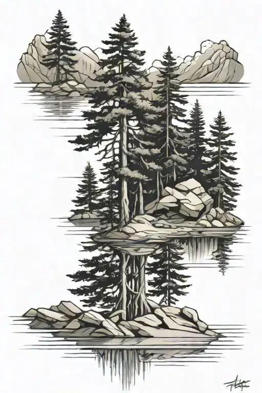 Mountain Pine Trees Water Reflection