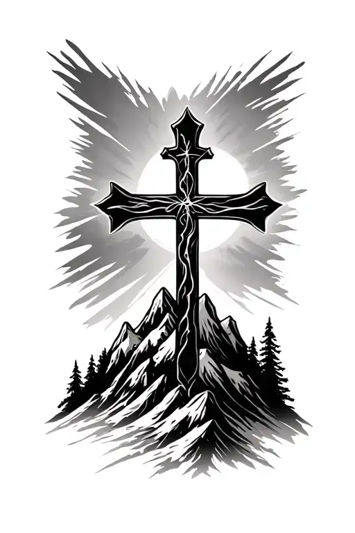 Cross With Mountain