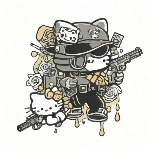 Gansgter Hello Kitty With Guns And Money Raining
