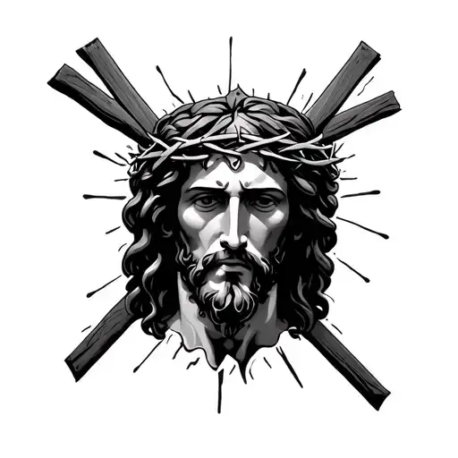 Jesus Face With The Crown Of Thorns And Down 3 Crosses