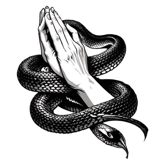 Hands Praying Hands And Snake Wrapped
