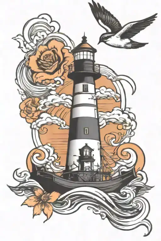 Stormy Sea Anchor Lighthouse Swallow Flying