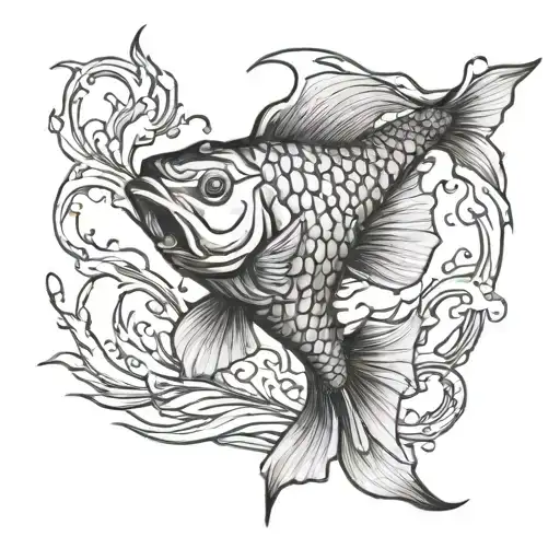 A Fish Tattoo For Men With Water Element Going From The Shoulder To The Bicep In Black And White