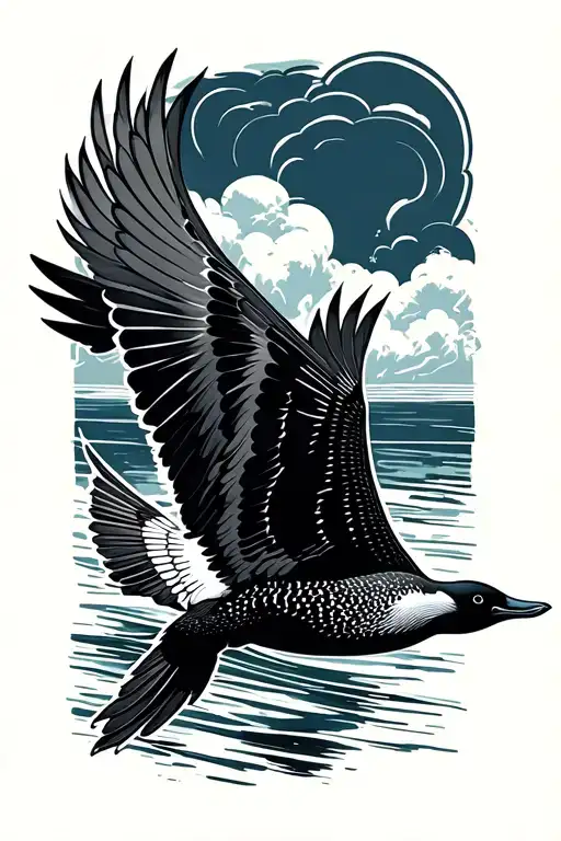 Loon In Flight In Woodcut Style