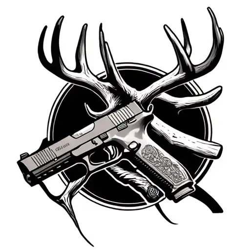 Deer Antler With Glock 9Mm Gun Intertwined