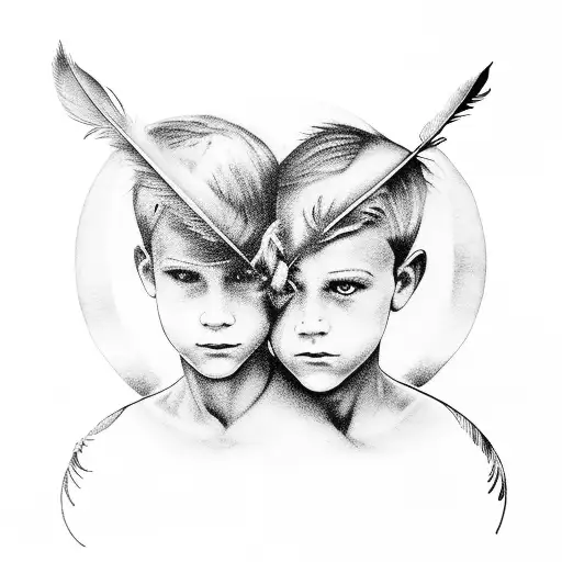 Feather With The Silhouettes Of Two Boys