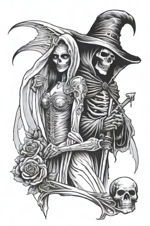 Grim Reaper And Inocent Bride Holding
