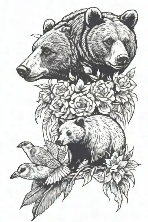 Bear And Possum And Goose With Flowers