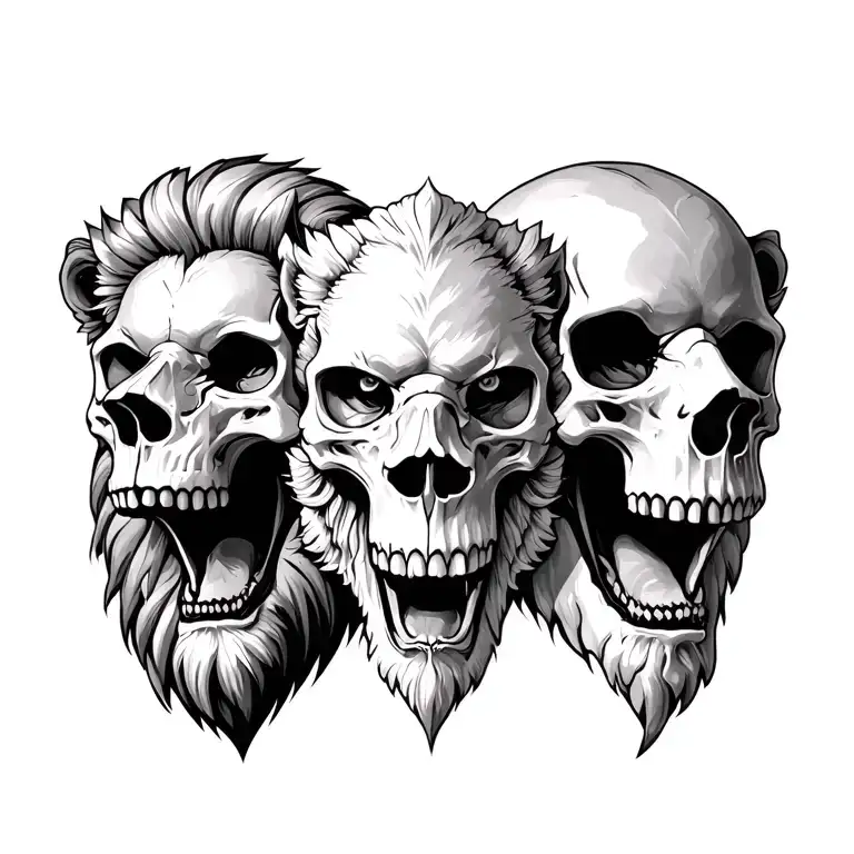 2 Skulls And A Lion Head