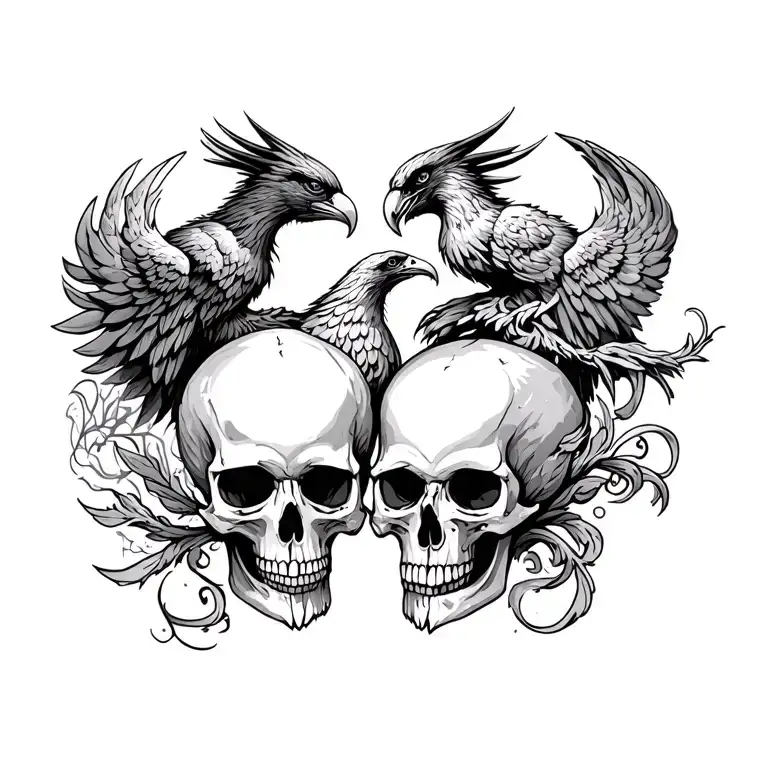 2 Skulls And A Phoenix Rising