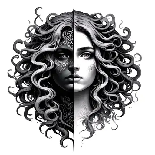 Half Medusa Half Women Face