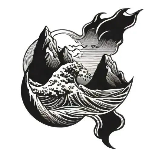 Mountains And Ocean Wave Merging