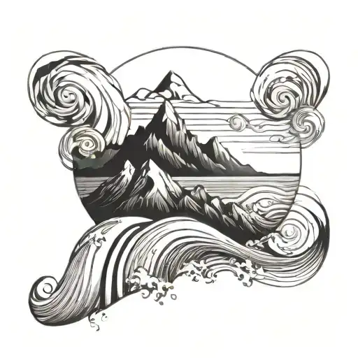 Mountains And Ocean Wave Merging Simple