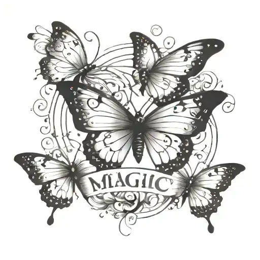 The Word Magic Hour In Cursive And Butterflies Around It Luminous Points Tattoo