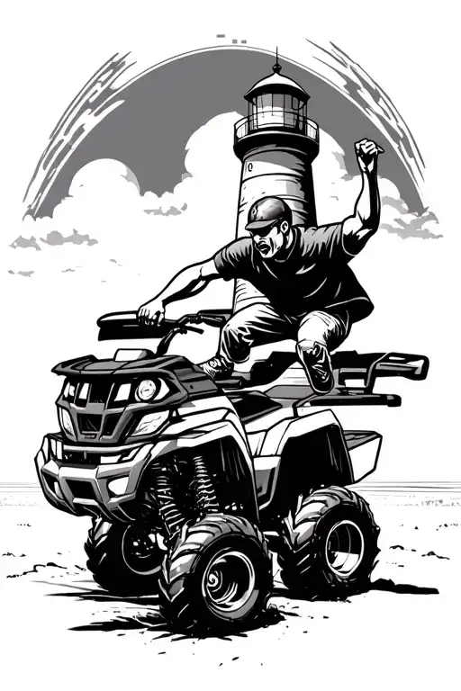 Man Jumping A 4 Wheeler In Front Of Light House