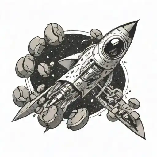 A Salesperson Riding A Rocket Ship Through A Coffee Bean Asteroid Field