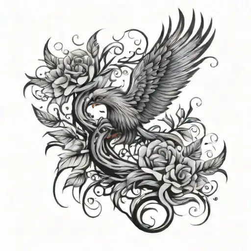 Phoenix And Flowers Wrapping Tree With Roots