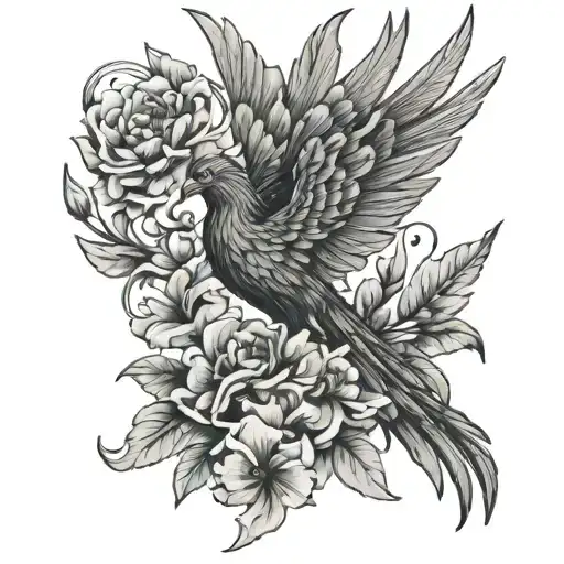 Phoenix And Flowers Blooming