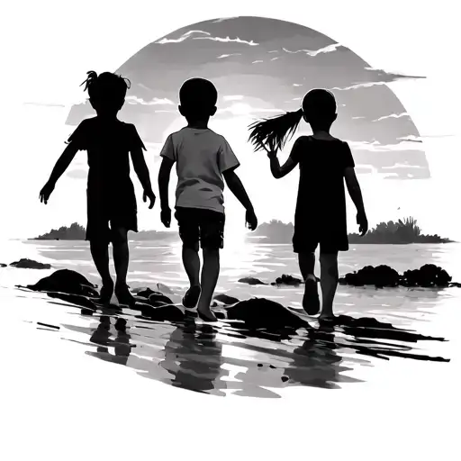 4 Kids Walking Into Sunset