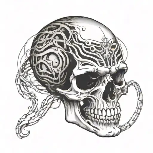 Sound Waves Around A Skull Has An Open Mouth With Teeth And A Crack On The Side