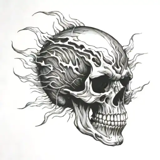 Sound Waves Around A Skull Has An Open Mouth With Teeth And A Crack On The Side