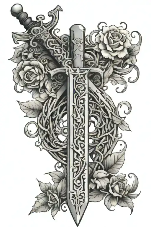 Fantasy Sword With Vines And Flowers