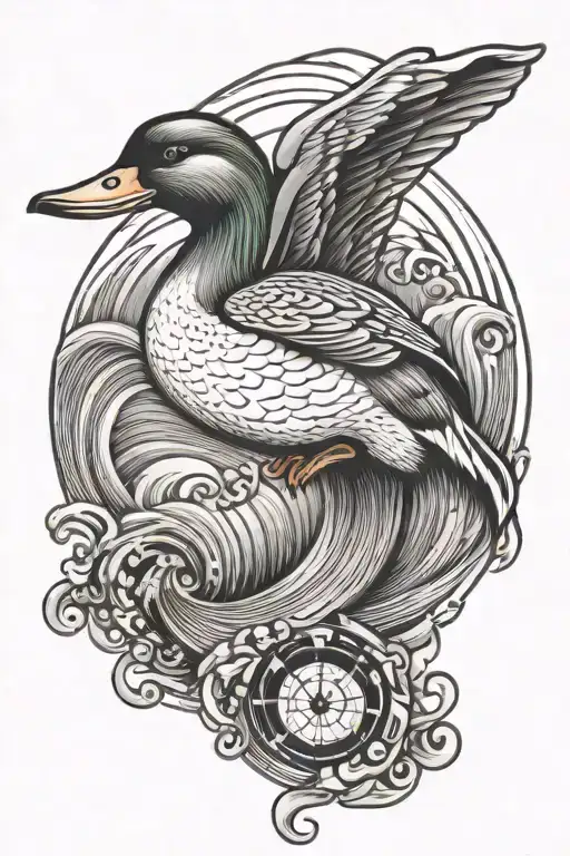 Mallard Duck Largemouth Bass Yin Yang Hourglass Waves