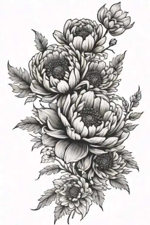 Chrysanthemum And Poppy Bouquet Fine Line