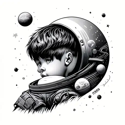 Little Boy Face Back Looking At Space