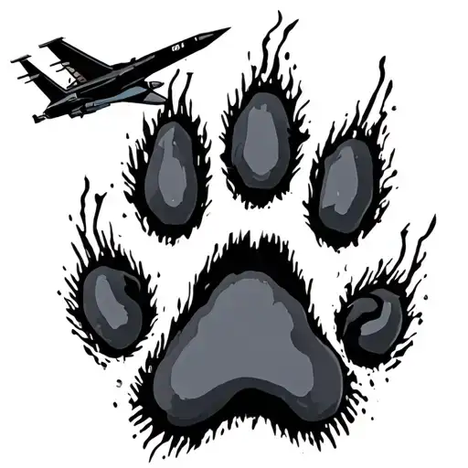 Dog Paw Print And Fighter Jet