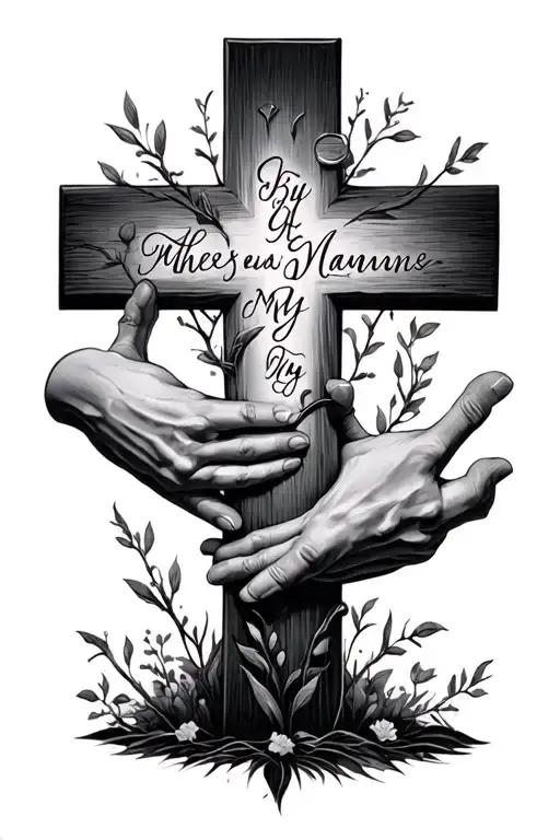 Cross With 4 Kids Names And My Father Holding Hands