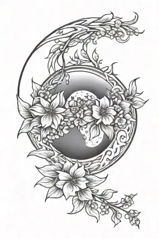Moon And Flowers Intertwined