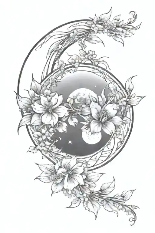 Moon And Flowers Intertwined