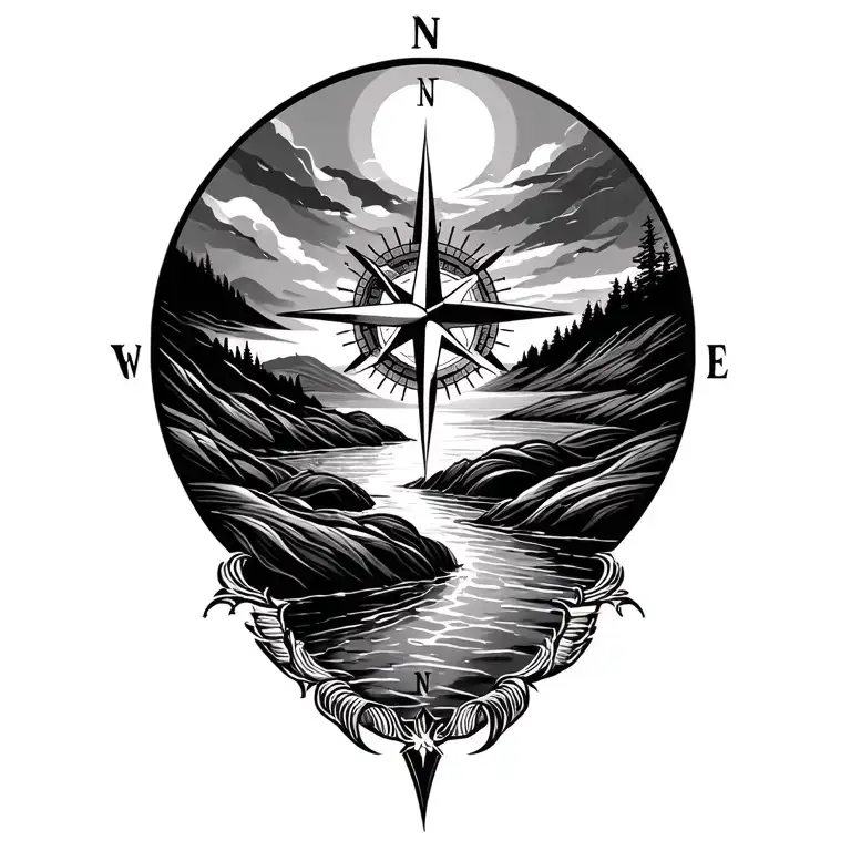 Compass Surrounded River Running Freely