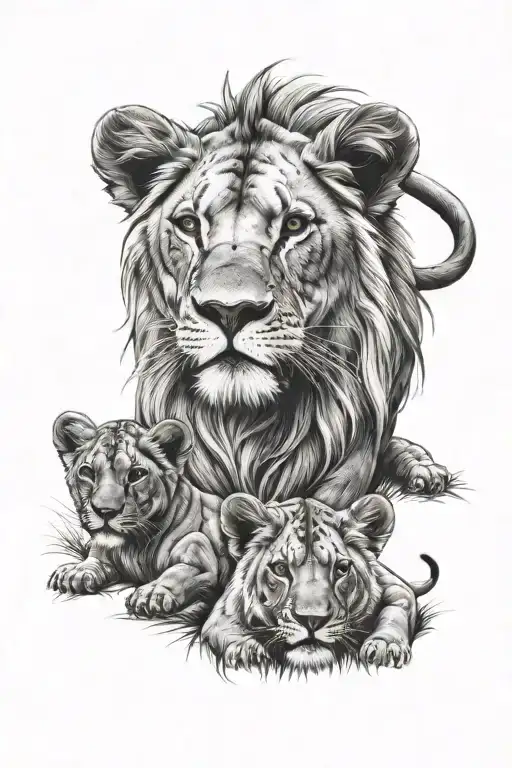Lion And Cubs Face Only