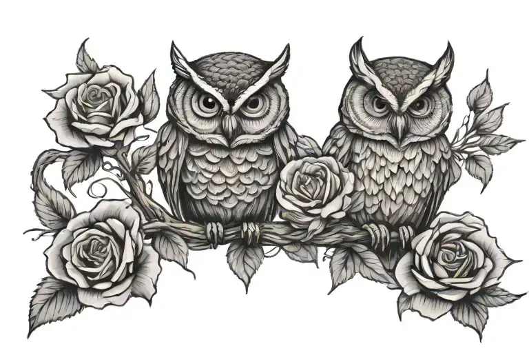 Owl And Rose Intertwined