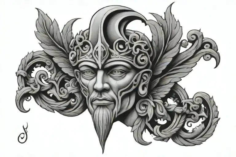Hermes The God Face Tattoo Design