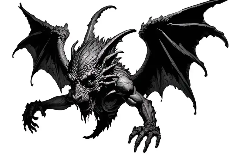 Dark Gothic Gargoyle With Wings Spread Wings Looking Downward
