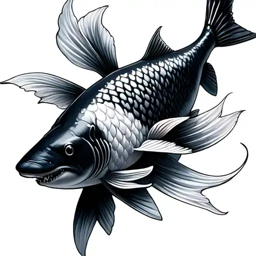 Koi Fish And Sharks Swimming