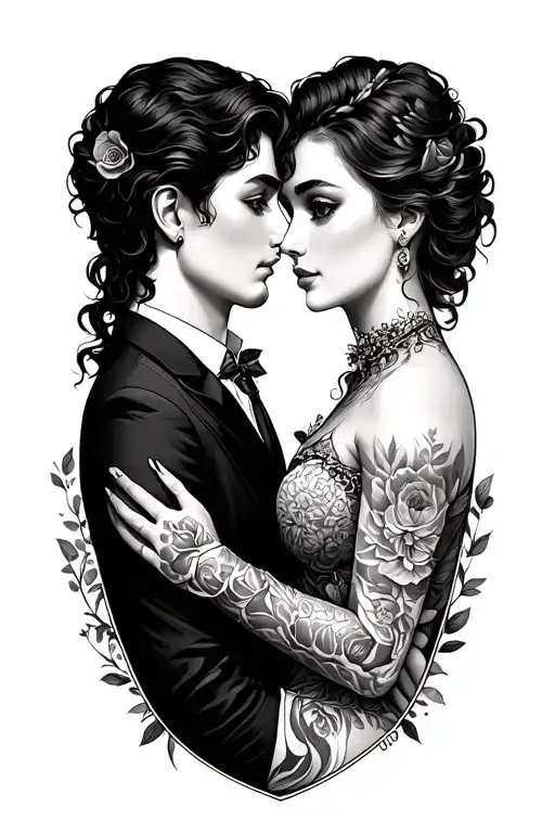 Romantic Tattoo In Mirror Mode For Couple With First Name Kimberley And Ludovic