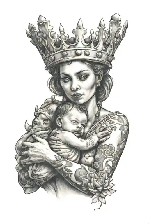 Woman Holding Baby With Crown