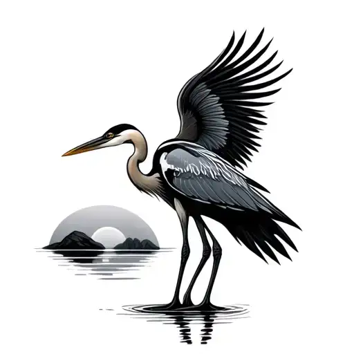 Heron With Sunset Background