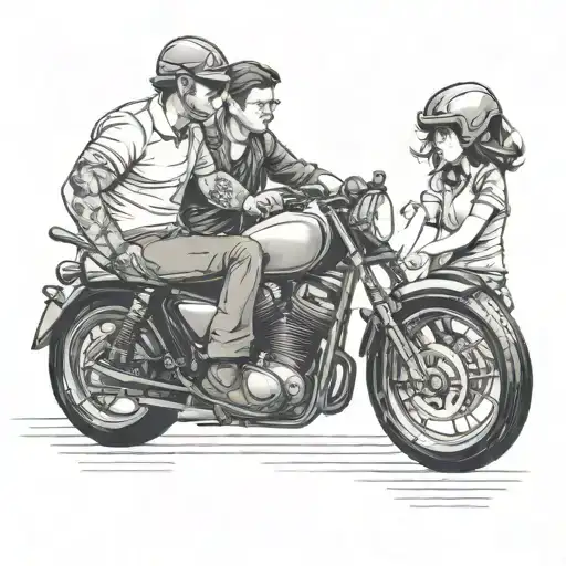 Father Daughter And Son With Cafe Racer Motorcycle