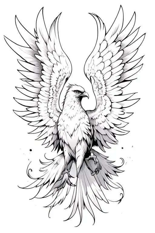 Black And White Phoenix With Wings Above Head Flapping